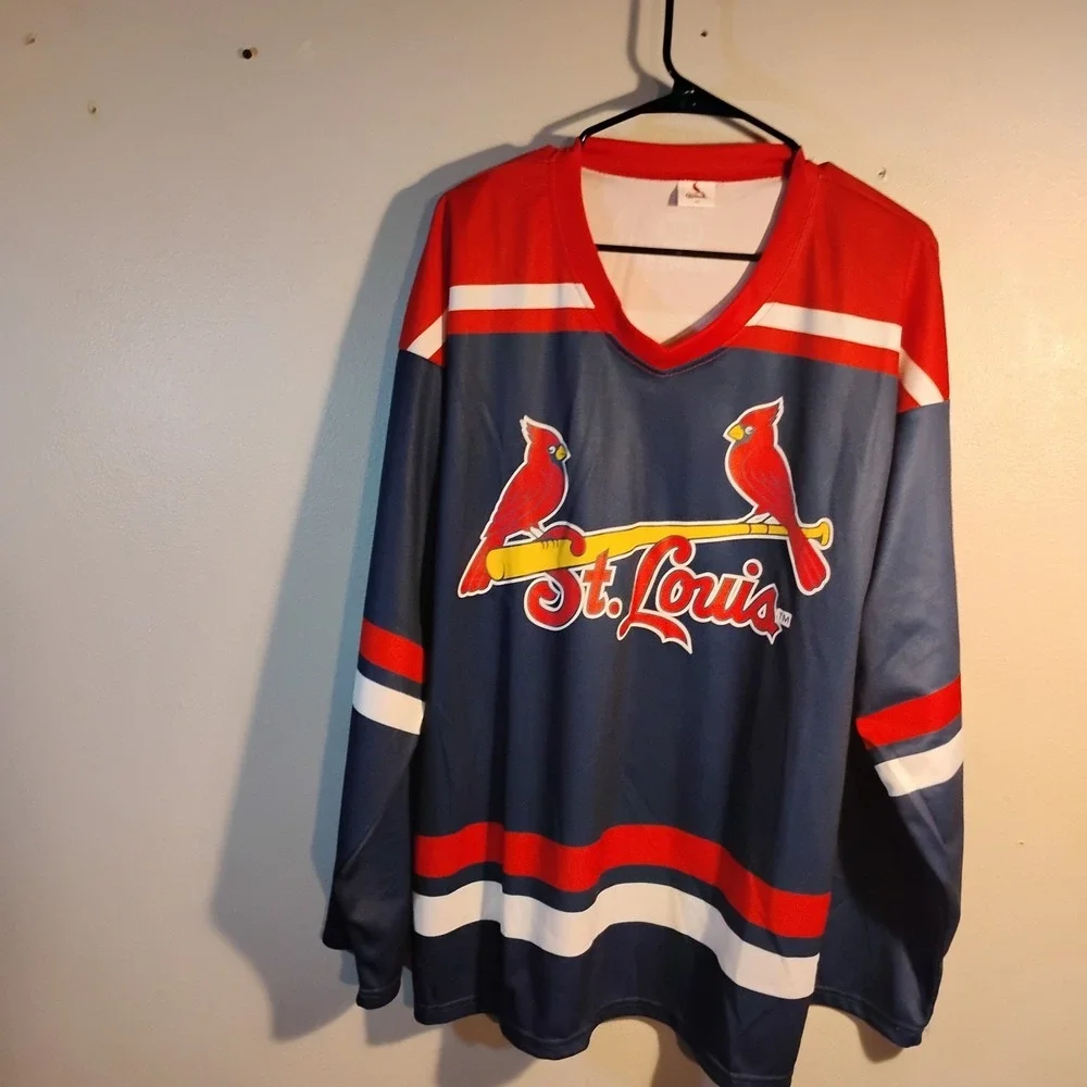 St. Louis Cardinals Men Jersey XL Fox Sports Midwest Blue Long Slvs Hockey Style